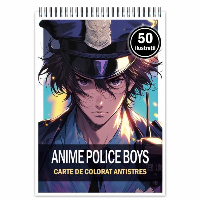 Carte de colorat pentru relaxare si antistres, 50 de ilustratii, Anime Police Boys, 106 pagini [1]