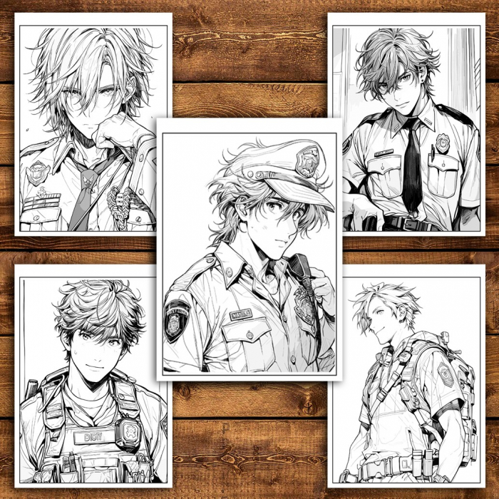 Carte de colorat pentru relaxare si antistres, 50 de ilustratii, Anime Police Boys, 106 pagini [4]