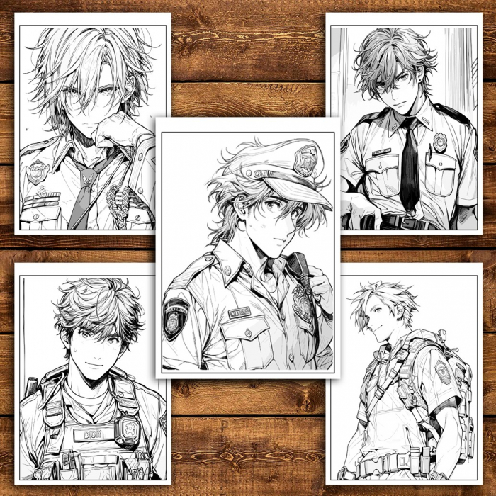 Carte de colorat pentru relaxare si antistres, 50 de ilustratii, Anime Police Boys, 106 pagini [4]