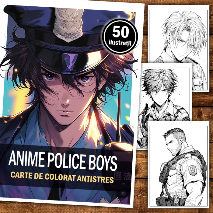 Carte de colorat pentru relaxare si antistres, 50 de ilustratii, Anime Police Boys, 106 pagini [2]