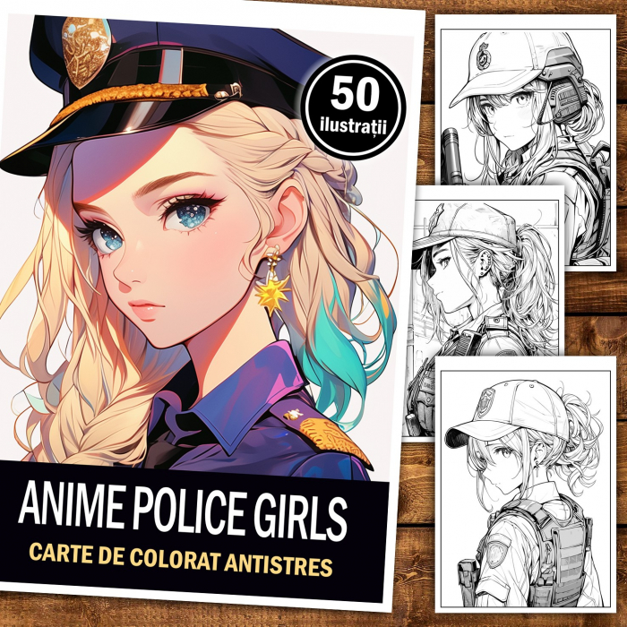 Carte de colorat pentru relaxare si antistres, 50 de ilustratii, Anime Police Girls, 106 pagini [2]