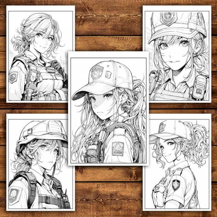 Carte de colorat pentru relaxare si antistres, 50 de ilustratii, Anime Police Girls, 106 pagini [5]