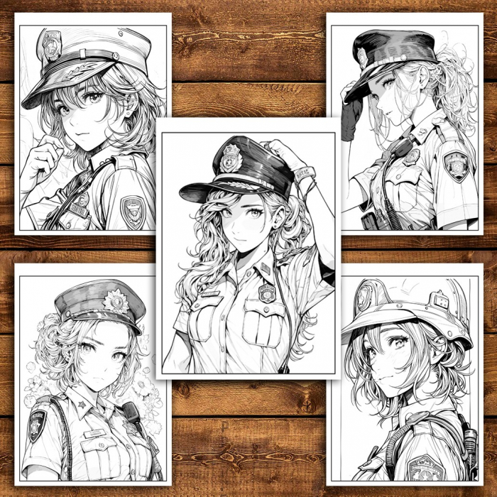 Carte de colorat pentru relaxare si antistres, 50 de ilustratii, Anime Police Girls, 106 pagini [4]