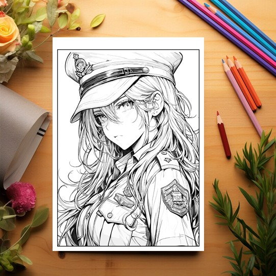 Carte de colorat pentru relaxare si antistres, 50 de ilustratii, Anime Police Girls, 106 pagini [3]