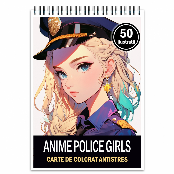 Carte de colorat pentru relaxare si antistres, 50 de ilustratii, Anime Police Girls, 106 pagini [1]
