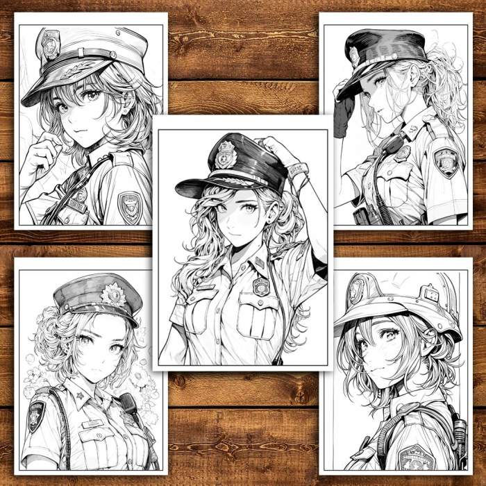 Carte de colorat pentru relaxare si antistres, 50 de ilustratii, Anime Police Girls, 106 pagini [4]