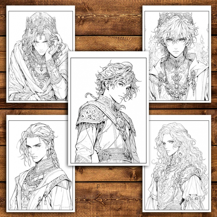 Carte de colorat pentru relaxare si antistres, 50 de ilustratii, Anime Prince Boys, 106 pagini [4]