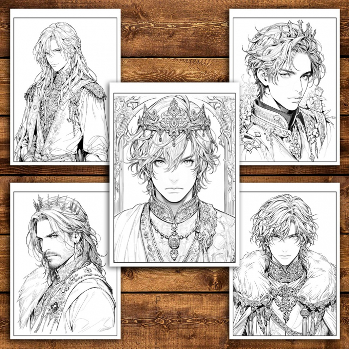 Carte de colorat pentru relaxare si antistres, 50 de ilustratii, Anime Prince Boys, 106 pagini [5]