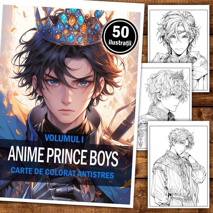 Carte de colorat pentru relaxare si antistres, 50 de ilustratii, Anime Prince Boys, 106 pagini [2]