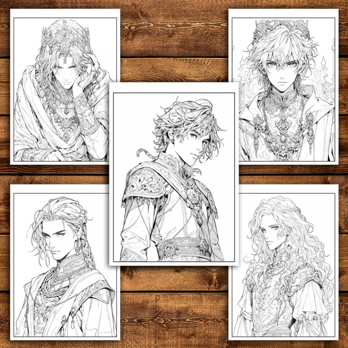 Carte de colorat pentru relaxare si antistres, 50 de ilustratii, Anime Prince Boys, 106 pagini [4]