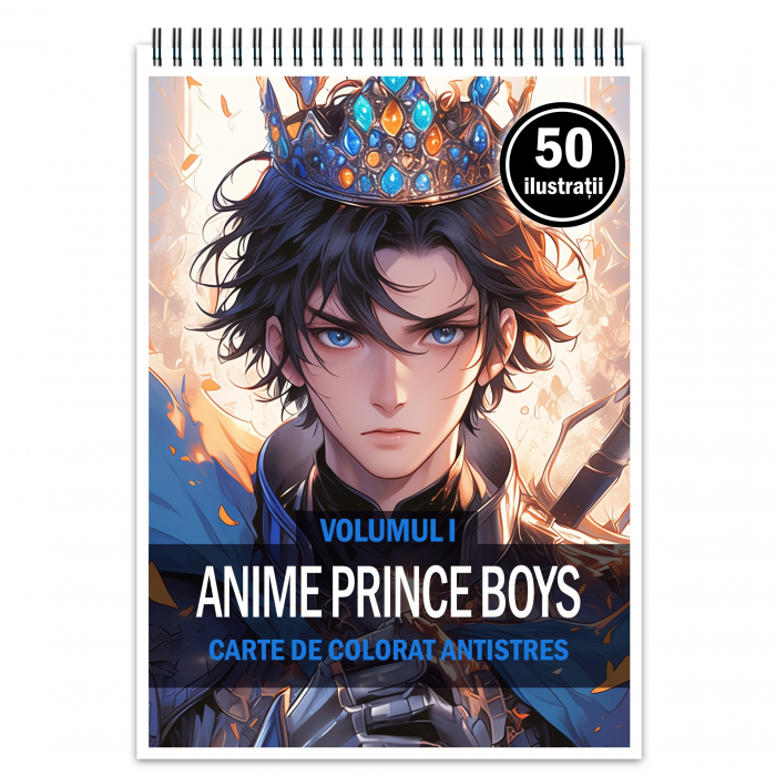 Carte de colorat pentru relaxare si antistres, 50 de ilustratii, Anime Prince Boys, 106 pagini [1]