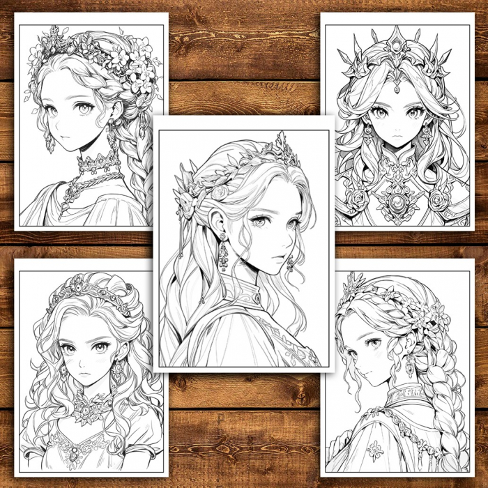 Carte de colorat pentru relaxare si antistres, 50 de ilustratii, Anime Princesses - Volumul III, 106 pagini [4]