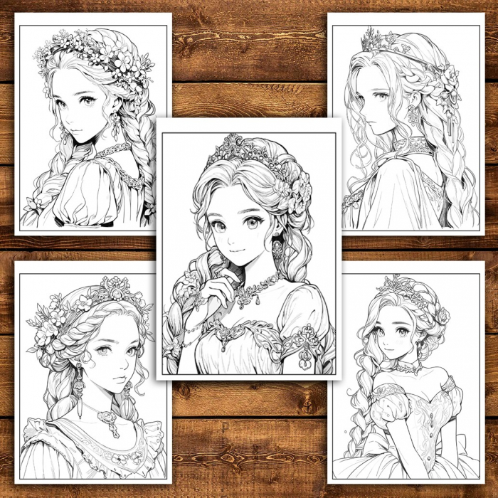 Carte de colorat pentru relaxare si antistres, 50 de ilustratii, Anime Princesses - Volumul III, 106 pagini [5]