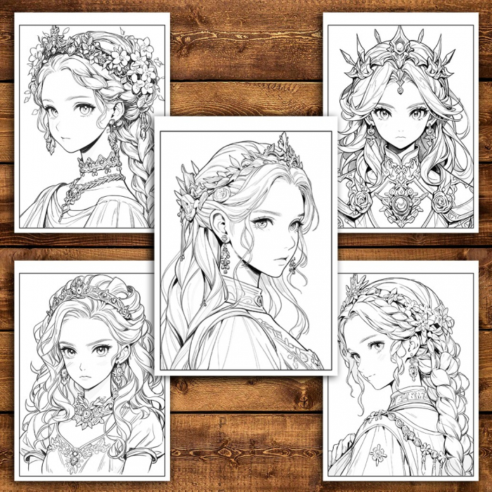 Carte de colorat pentru relaxare si antistres, 50 de ilustratii, Anime Princesses - Volumul III, 106 pagini [4]