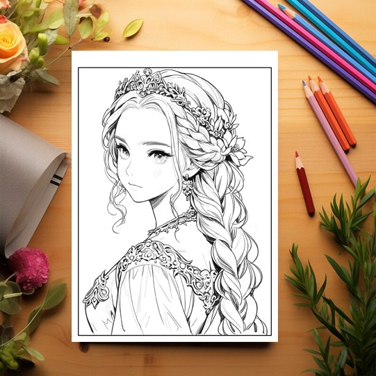 Carte de colorat pentru relaxare si antistres, 50 de ilustratii, Anime Princesses - Volumul III, 106 pagini [3]