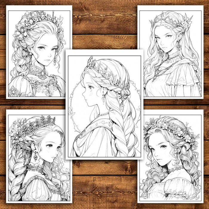 Carte de colorat pentru relaxare si antistres, 50 de ilustratii, Anime Princesses - Volumul IV, 106 pagini [5]