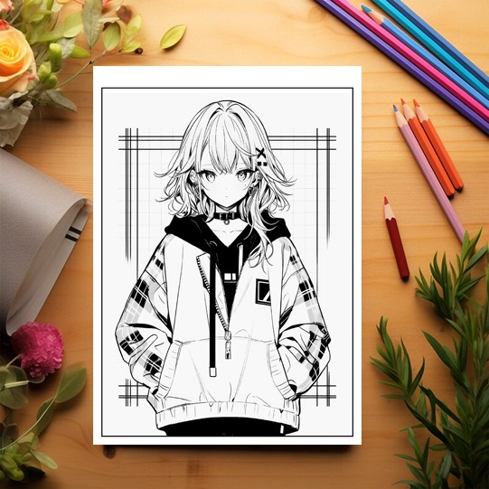 Carte de colorat pentru relaxare si antistres, 50 de ilustratii, Anime Punk Girls - Volumul II, 106 pagini [3]