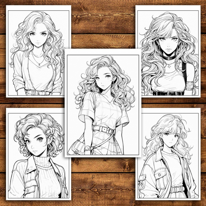 Carte de colorat pentru relaxare si antistres, 50 de ilustratii, Anime Retro Girls, 106 pagini [5]