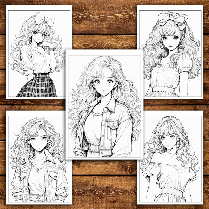Carte de colorat pentru relaxare si antistres, 50 de ilustratii, Anime Retro Girls, 106 pagini [4]