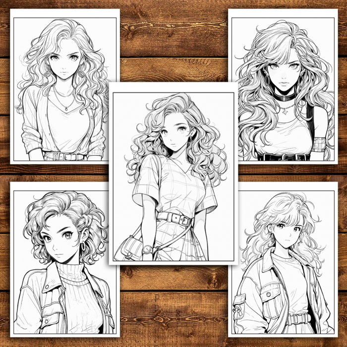 Carte de colorat pentru relaxare si antistres, 50 de ilustratii, Anime Retro Girls, 106 pagini [5]