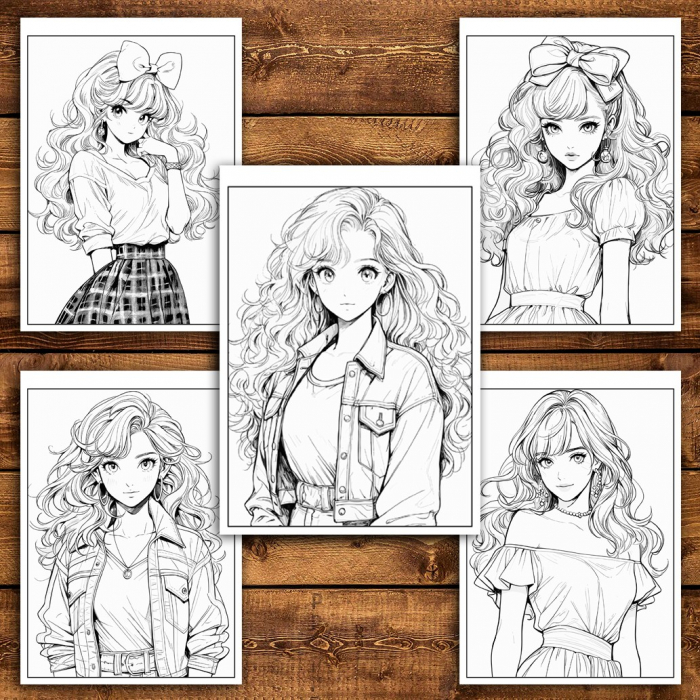 Carte de colorat pentru relaxare si antistres, 50 de ilustratii, Anime Retro Girls, 106 pagini [4]
