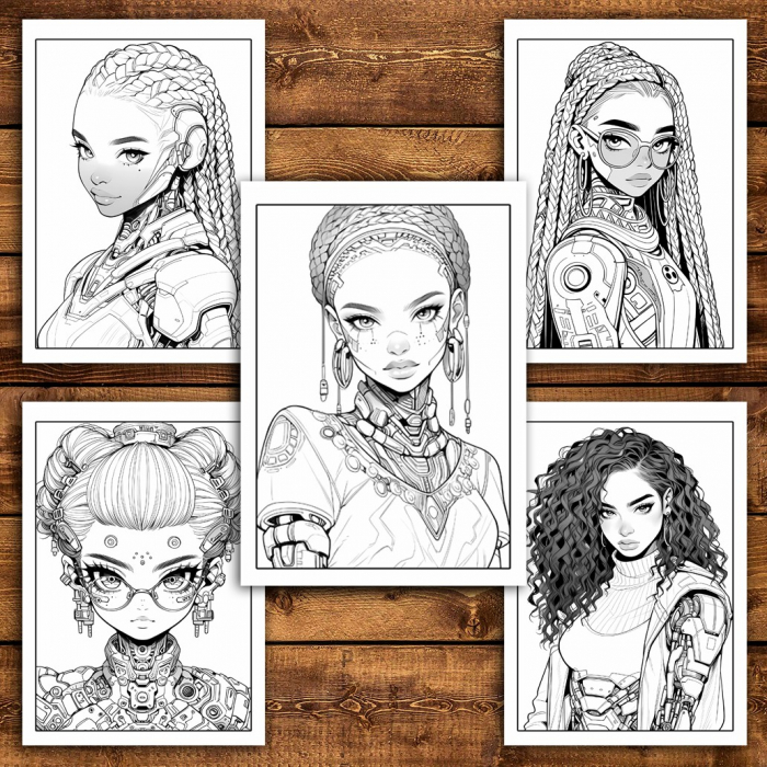 Carte de colorat pentru relaxare si antistres, 50 de ilustratii, Anime Robot Girls, 106 pagini [5]