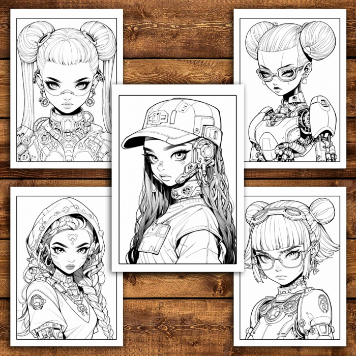 Carte de colorat pentru relaxare si antistres, 50 de ilustratii, Anime Robot Girls, 106 pagini [6]