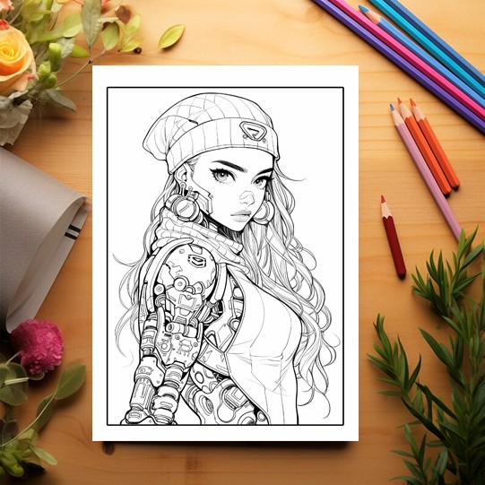 Carte de colorat pentru relaxare si antistres, 50 de ilustratii, Anime Robot Girls, 106 pagini [3]