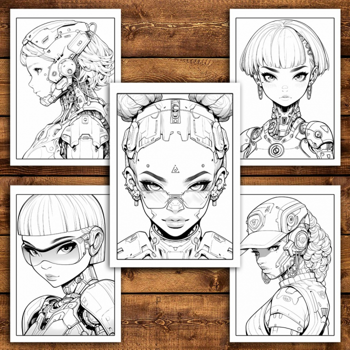 Carte de colorat pentru relaxare si antistres, 50 de ilustratii, Anime Robot Girls, 106 pagini [4]