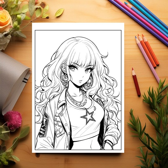 Carte de colorat pentru relaxare si antistres, 50 de ilustratii, Anime Rockstar Girls, 106 pagini [3]