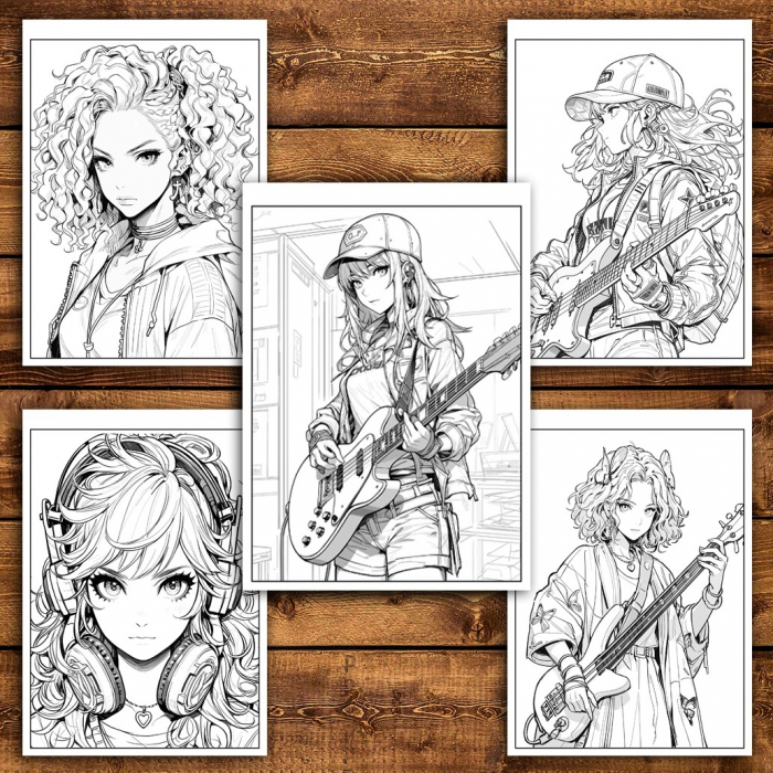 Carte de colorat pentru relaxare si antistres, 50 de ilustratii, Anime Rockstar Girls, 106 pagini [4]