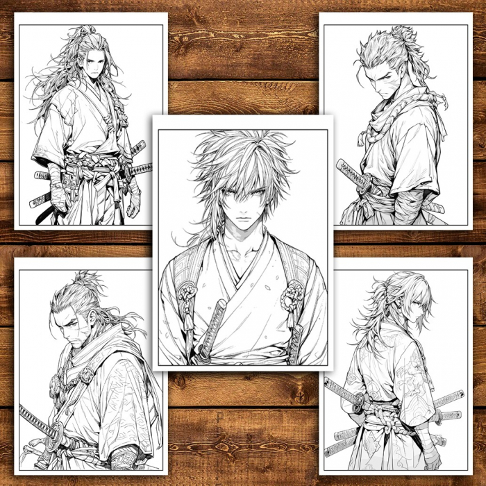 Carte de colorat pentru relaxare si antistres, 50 de ilustratii, Anime Samurai, 106 pagini [4]