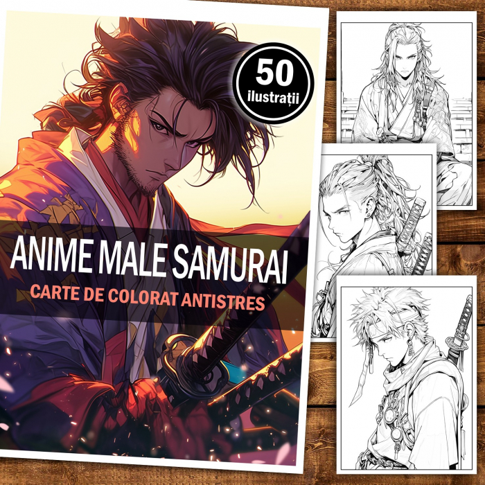 Carte de colorat pentru relaxare si antistres, 50 de ilustratii, Anime Samurai, 106 pagini [2]