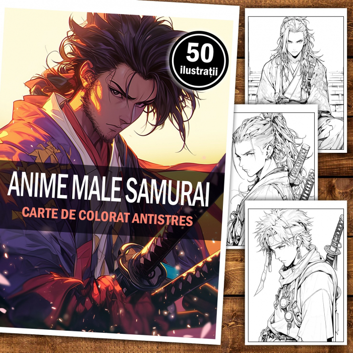 Carte de colorat pentru relaxare si antistres, 50 de ilustratii, Anime Samurai, 106 pagini [2]