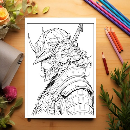 Carte de colorat pentru relaxare si antistres, 50 de ilustratii, Anime Samurai, 106 pagini [3]