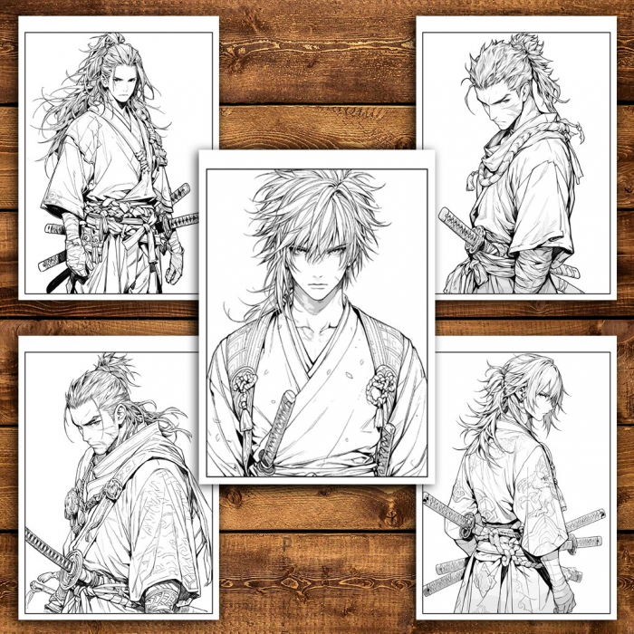 Carte de colorat pentru relaxare si antistres, 50 de ilustratii, Anime Samurai, 106 pagini [4]