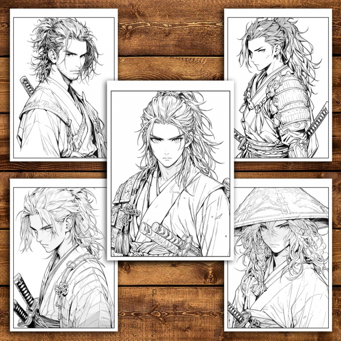 Carte de colorat pentru relaxare si antistres, 50 de ilustratii, Anime Samurai, 106 pagini [5]
