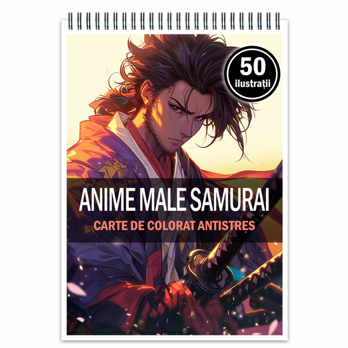 Carte de colorat pentru relaxare si antistres, 50 de ilustratii, Anime Samurai, 106 pagini [1]