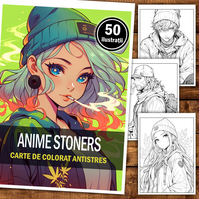 Carte de colorat pentru relaxare si antistres, 50 de ilustratii, Anime Stoners, 106 pagini [2]