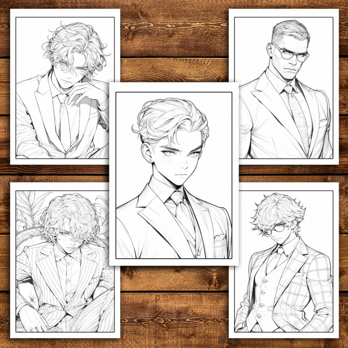 Carte de colorat pentru relaxare si antistres, 50 de ilustratii, Anime Suit Boys, 106 pagini [5]