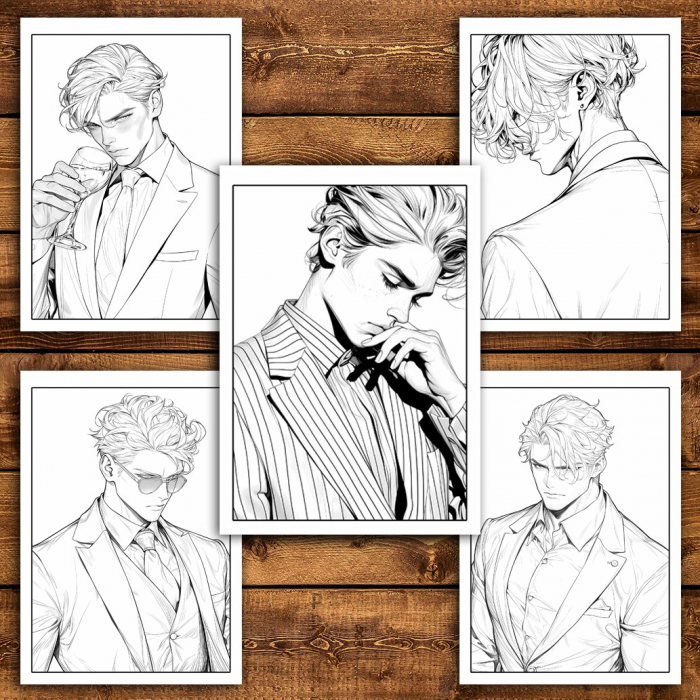 Carte de colorat pentru relaxare si antistres, 50 de ilustratii, Anime Suit Boys, 106 pagini [4]