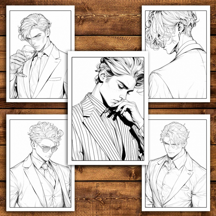 Carte de colorat pentru relaxare si antistres, 50 de ilustratii, Anime Suit Boys, 106 pagini [4]