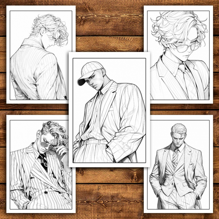 Carte de colorat pentru relaxare si antistres, 50 de ilustratii, Anime Suit Boys, 106 pagini [6]