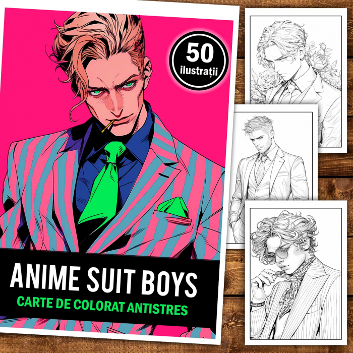 Carte de colorat pentru relaxare si antistres, 50 de ilustratii, Anime Suit Boys, 106 pagini [2]