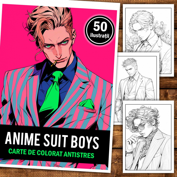 Carte de colorat pentru relaxare si antistres, 50 de ilustratii, Anime Suit Boys, 106 pagini [2]
