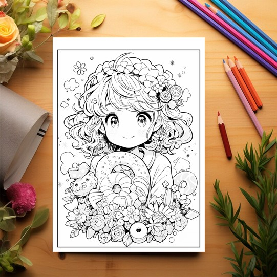 Carte de colorat pentru relaxare si antistres, 50 de ilustratii, Anime Sweet Girls, 106 pagini [3]
