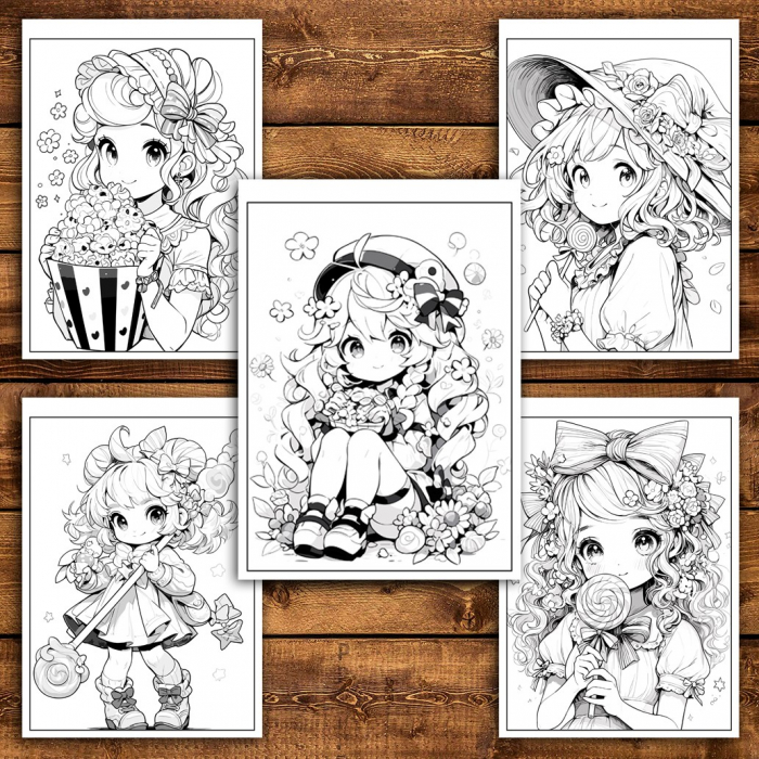 Carte de colorat pentru relaxare si antistres, 50 de ilustratii, Anime Sweet Girls, 106 pagini [5]