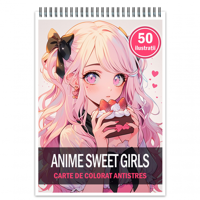 Carte de colorat pentru relaxare si antistres, 50 de ilustratii, Anime Sweet Girls, 106 pagini [1]