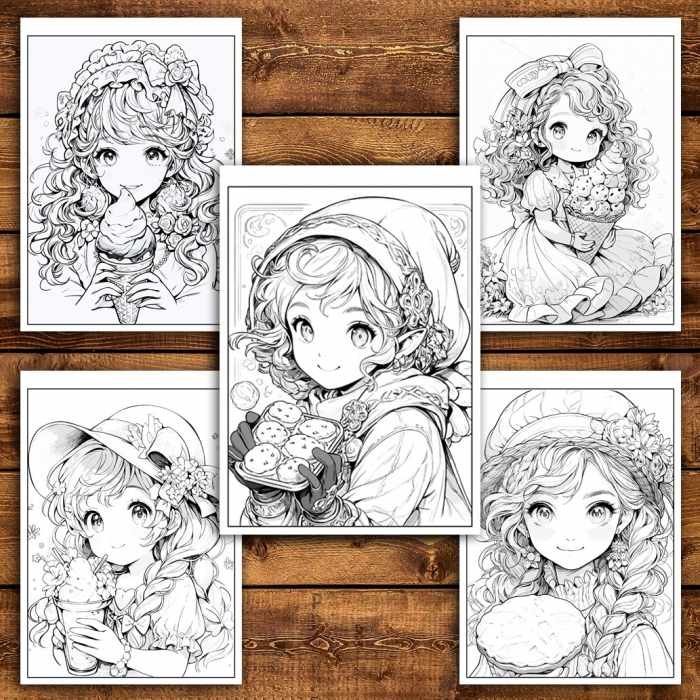 Carte de colorat pentru relaxare si antistres, 50 de ilustratii, Anime Sweet Girls, 106 pagini [4]