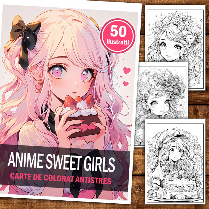 Carte de colorat pentru relaxare si antistres, 50 de ilustratii, Anime Sweet Girls, 106 pagini [2]